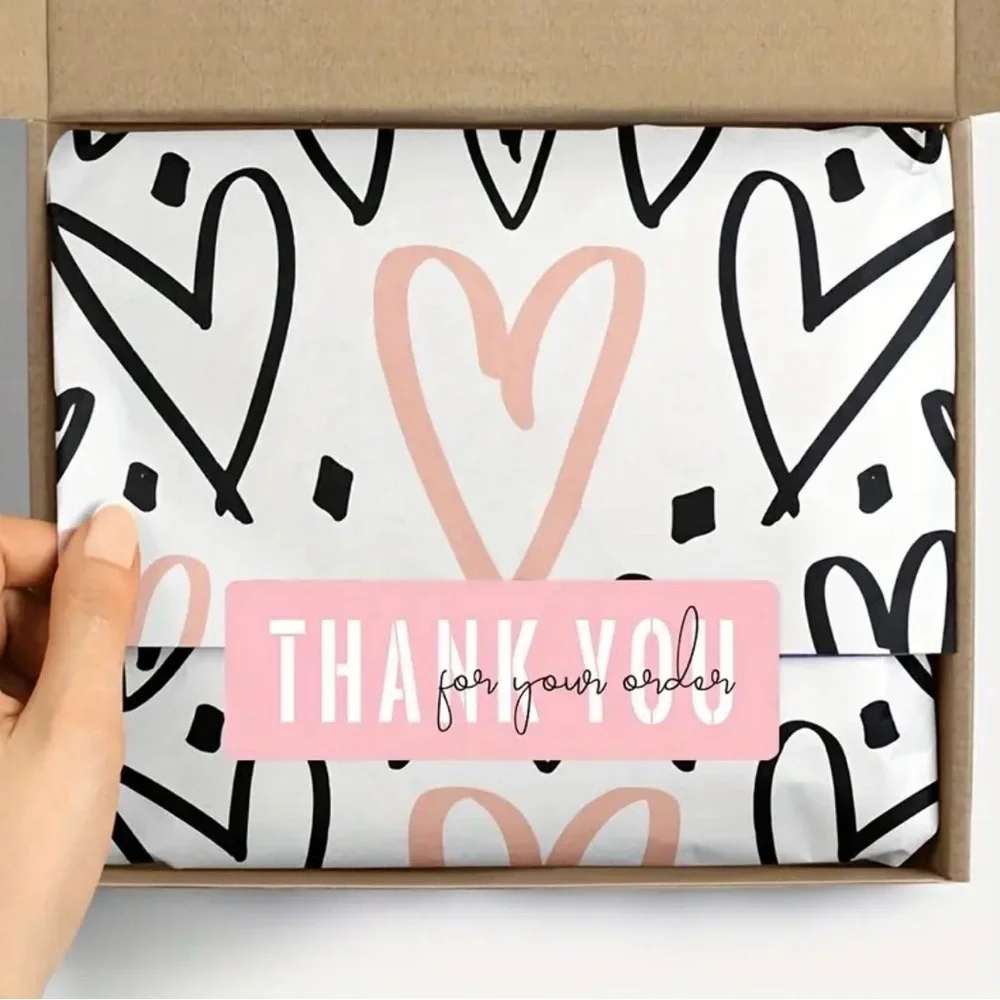 Thank You Label Roll - White and Pink, NEW